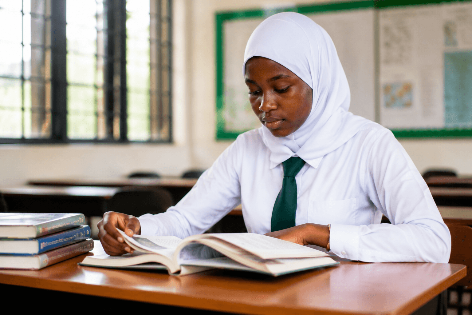 Scholarship student studying at school